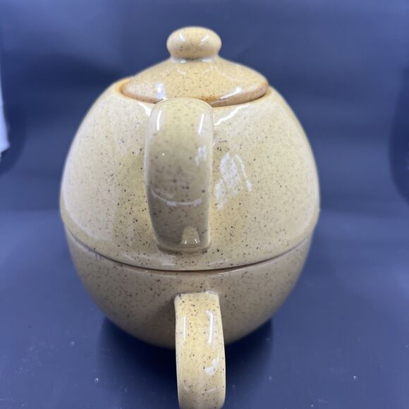 Pier 1 Teapot Teacup 3 Piece Stoneware Set for One Tea Pot & Tea Cup Set gold - Picture 2 of 11